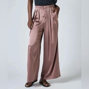 Ruti Silk Wide Leg Flowy High Waisted Silk Satin Pleated Pants Quiet Luxury